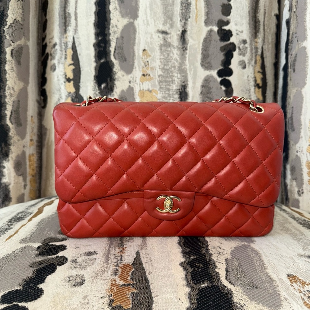 Chanel Red Quilted Shoulder Bag with Gold Chain